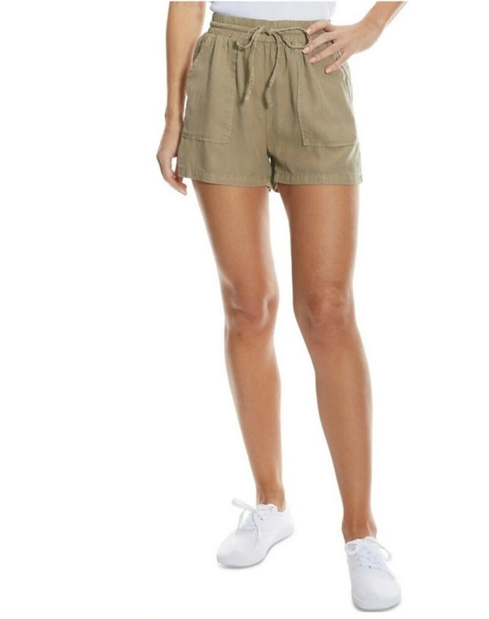 OAT Olive Pull-On High-Rise Drawstring Utility Shorts - M